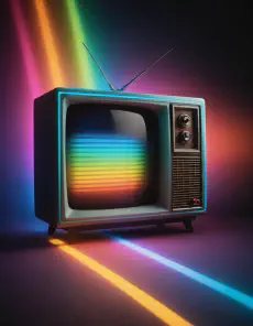 Retro TV Series An old retro television set with a rainbow light coming out of it.